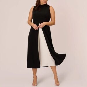 Adrianna Papell Matte Crepe Color Block Sleeveless Mock Neck Flyaway Jumpsuit